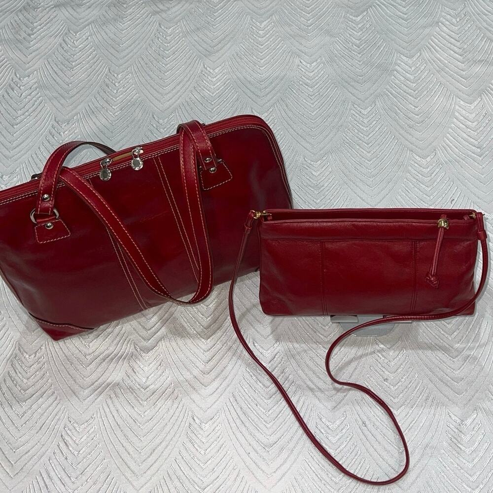 Red Leather Handcrafted Italy Large Tote + Marlo Crossbody Set, Excellent Cond.